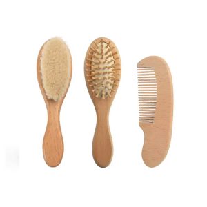 Newborn Wool Baby Wooden Brush Comb Newborn Hair Brush Infant Head Massager Portable Comb Hair Bath Brush Comb